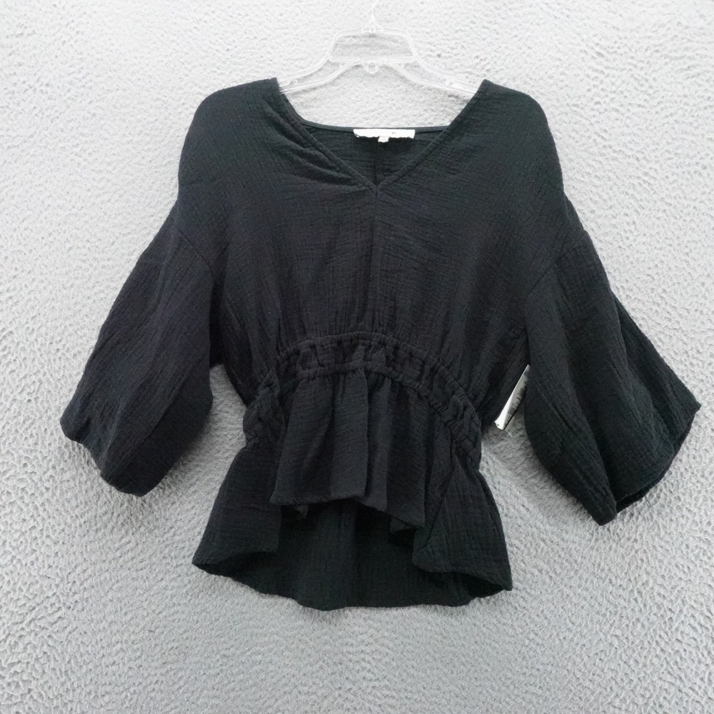Joes Jeans Women Black Cotton Gauze Peplum Top V Neck NEW